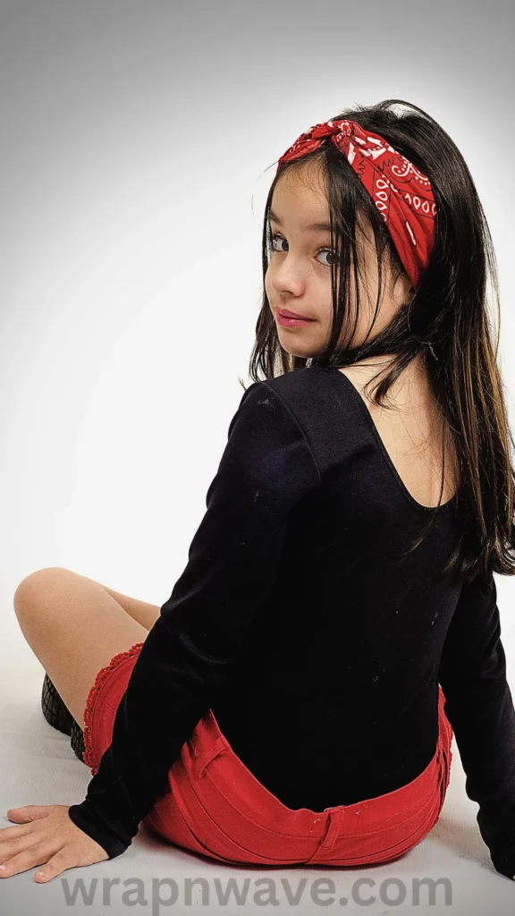 Here are a few ALT text options for the image 3 (13).webp, written to match the context of your overnight headband method tutorial:Option 1: Detailed & Context-Focused (Recommended)A young girl with long, straight dark brown hair is sitting on the floor, looking back over her shoulder with a gentle smile. She is wearing a vibrant red patterned bandana headband tied around her hair, a long-sleeve black top, and red shorts. The background is a clean, neutral white gradient. The text "wrapnwave.com" is watermarked in grey at the bottom, illustrating a classic headband styling setup perfect for preparing heatless, cascading waves.Option 2: Concise & DirectRear view of a young girl with long dark hair looking over her shoulder, wearing a red patterned bandana headband, a black long-sleeve shirt, and red shorts. The website "wrapnwave.com" is watermarked at the bottom, showcasing a headband placement ideal for heatless, romantic waves.Option 3: Ultra-Short (Under 125 characters)Girl with long dark hair wearing a red bandana headband. Includes a "wrapnwave.com" watermark at the bottom.