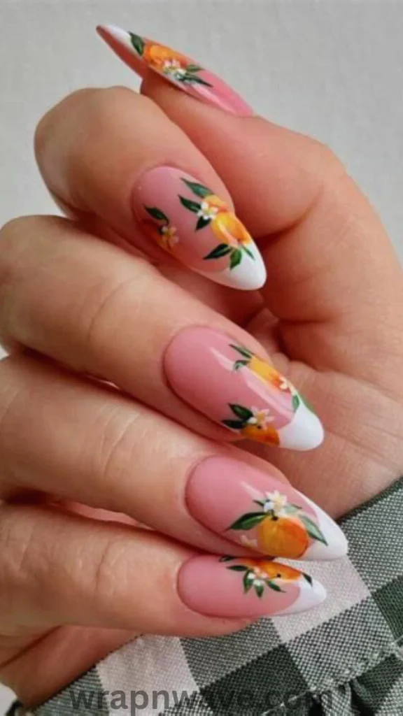 Close-up of hands with long, almond-shaped nails featuring a mix-and-match polka dot manicure in red, black, nude, and white, showcasing varied designs like dotted French tips, full-coverage patterns, and solid accent nails.